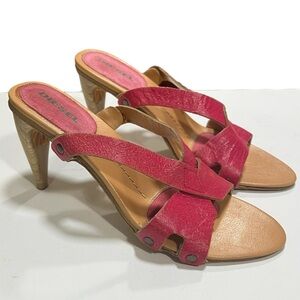 DIESEL Vintage Y2K Cone Heel Sandal Red Tan Leather Size 6